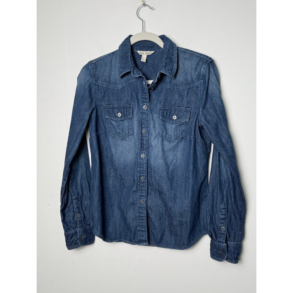 MNG Jeans Womens Medium Wash Denim Western Button Down Shirt Size M 100% Cotton